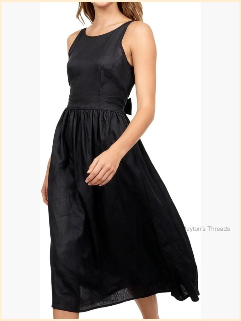 100% Linen Back-Tie Midi Dress Sleeveless Sundress Summer